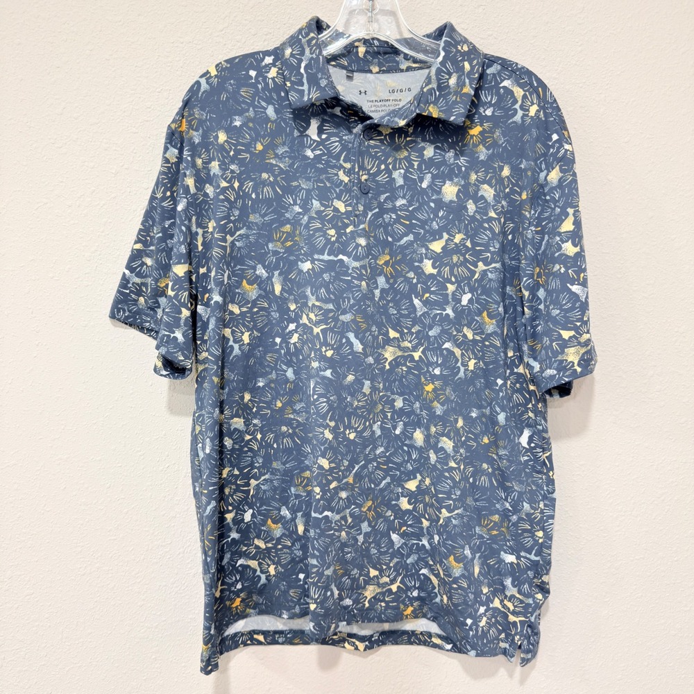 Under Armour The Playoff Polo Large Blue Floral Performance Golf Streetwear
